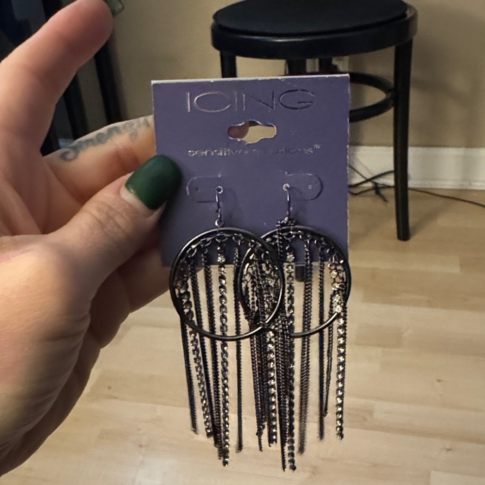 Icing Black and Silver Fringe Earrings
